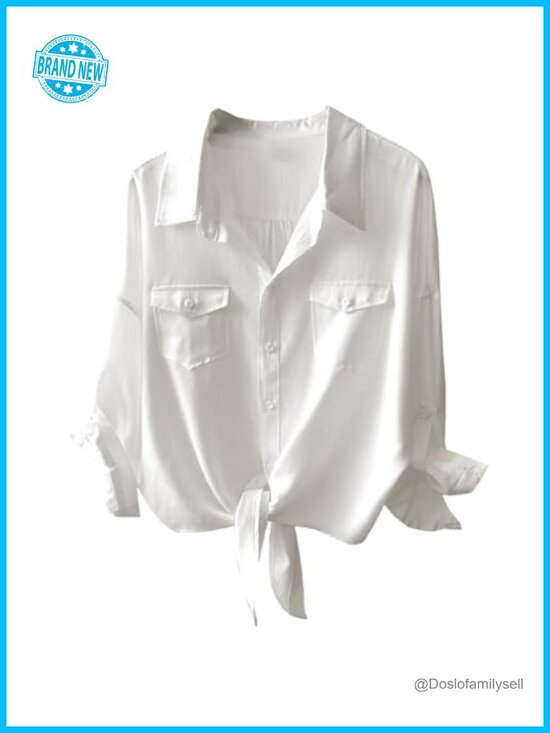 Tops - Loose Fit 3/4 Sleeve Tie Front Office Blouse